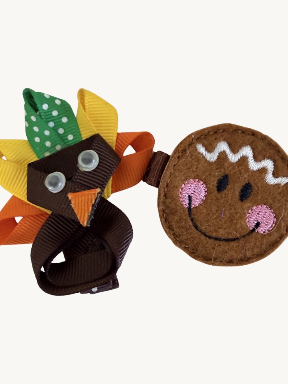 Handmade Thanksgiving Turkey Gingerbread Cookie Hair Clip Set Girls Fall Holiday